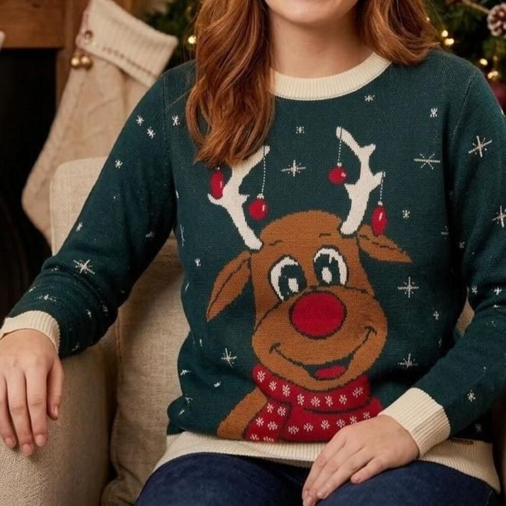 Vintage Tejidos Richard Rudolph Reindeer Christmas Sweater Large holiday